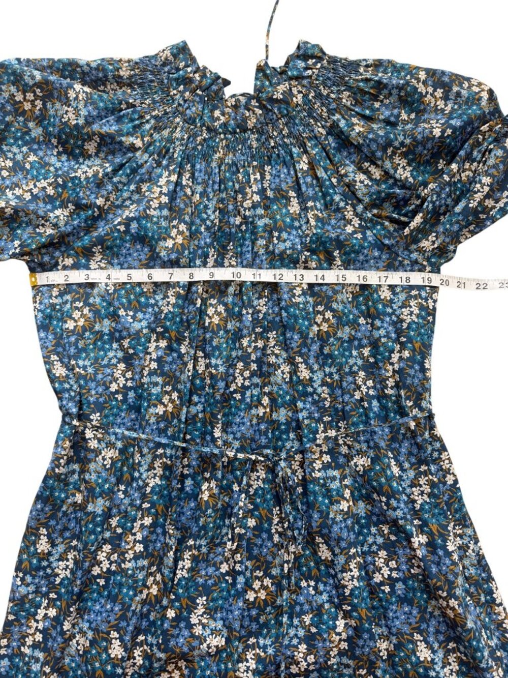 J. Crew Women Size L Dress Liberty Fabric Blue Floral Smocked Puff-Sleeve Cotton - Picture 7 of 8